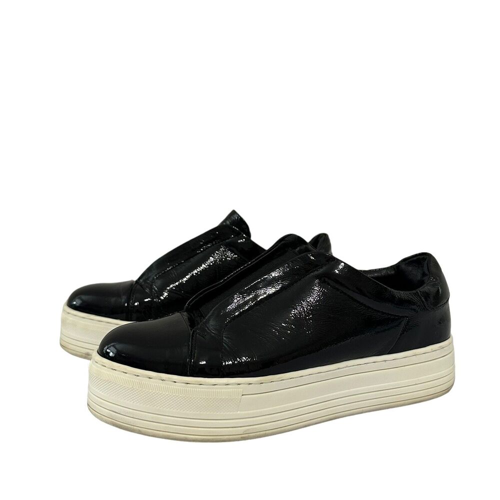 ALL SAINTS Aya Black Patent Leather Platform Slip On Sneakers Shoes Women's 38 8